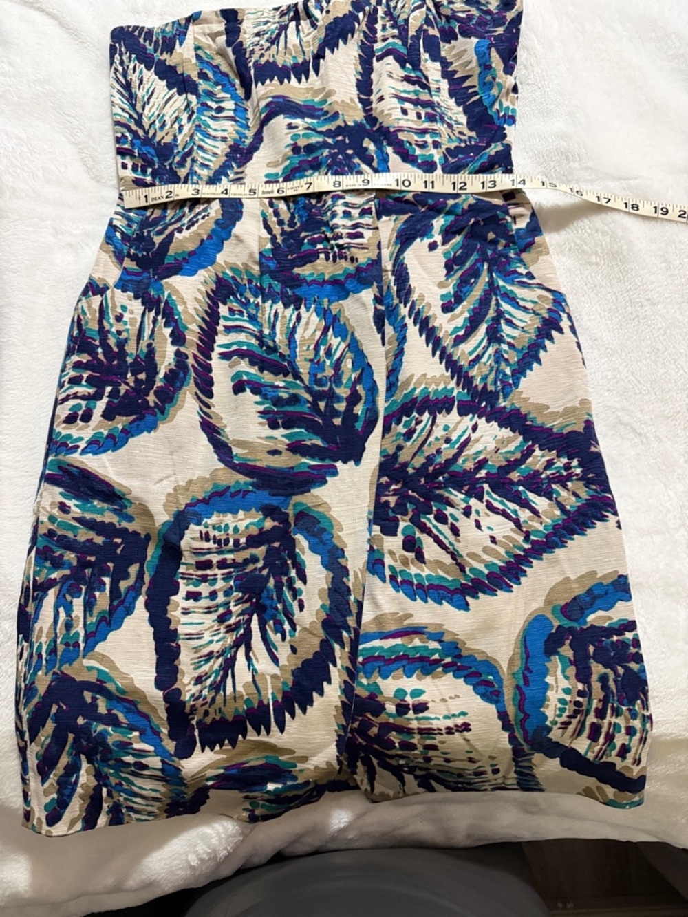 Banana Republic Cream Midi Dress with Blue and Teal Leaf Print